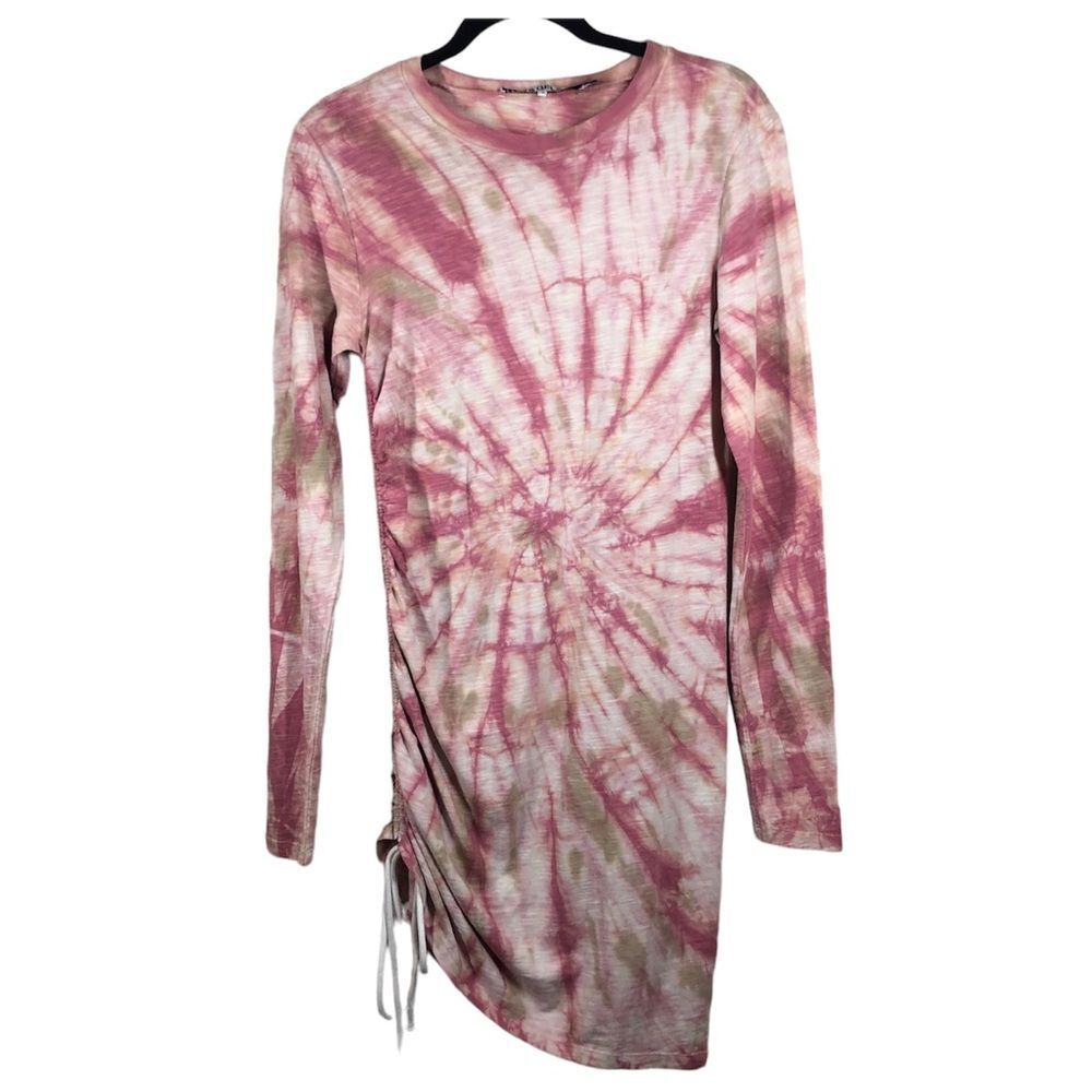 Pam & Gela Tie Dye Long Sleeve Side Ruched Dress Size Small